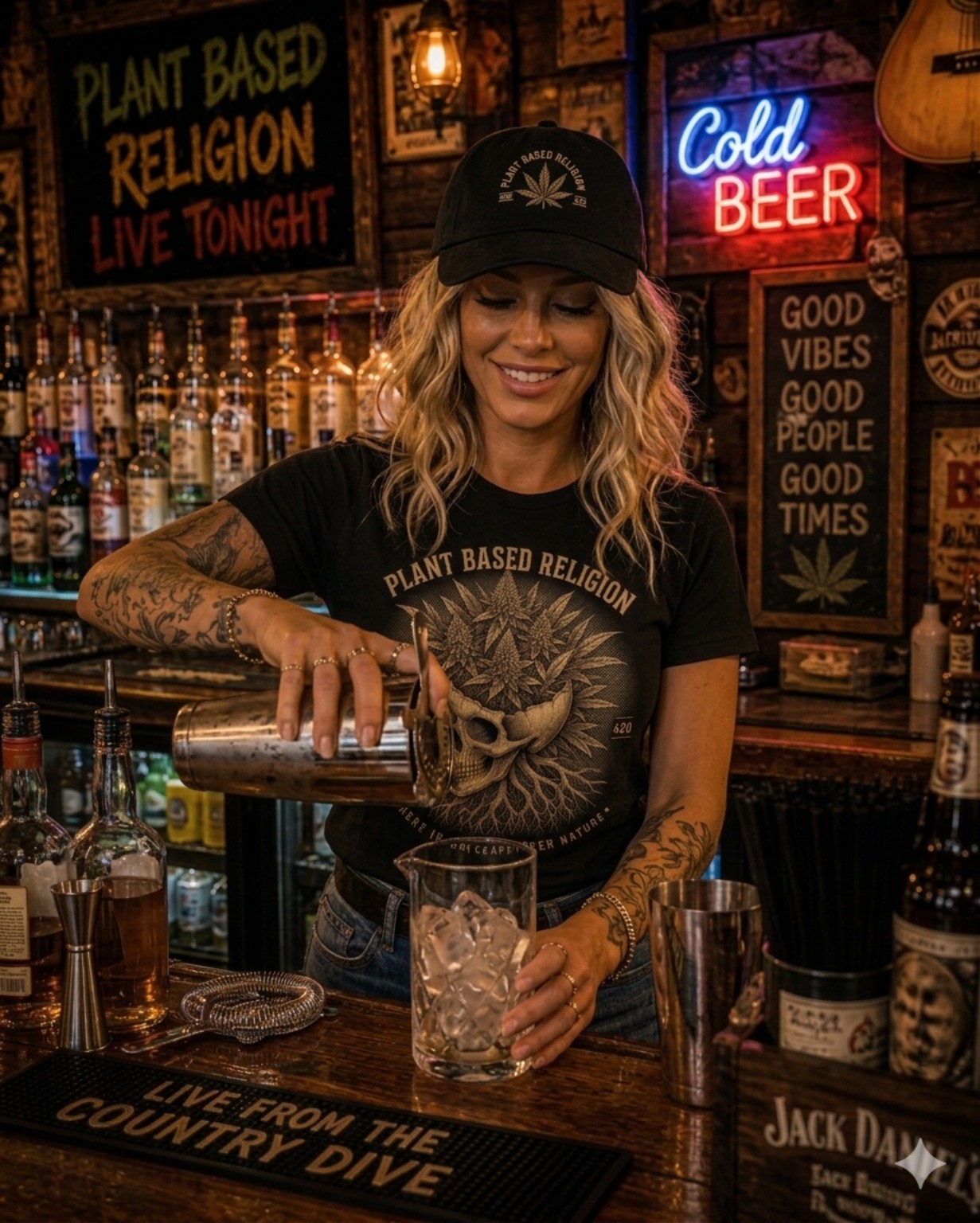 Plant Based Religion bartender apparel image