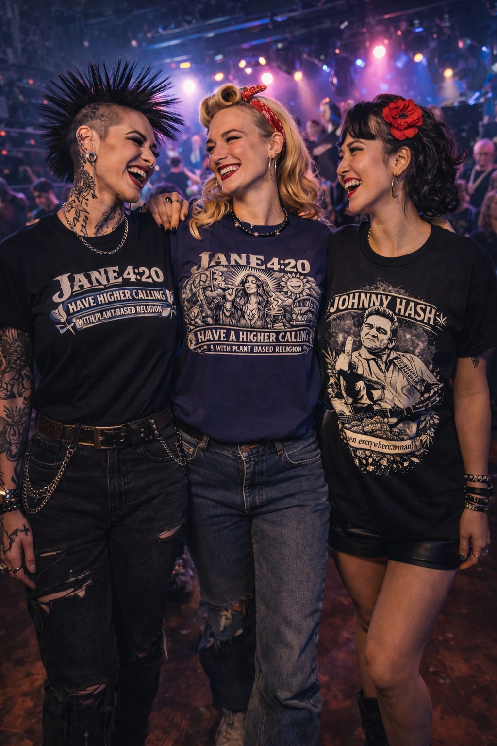 Plant Based Religion shirts at a punk show